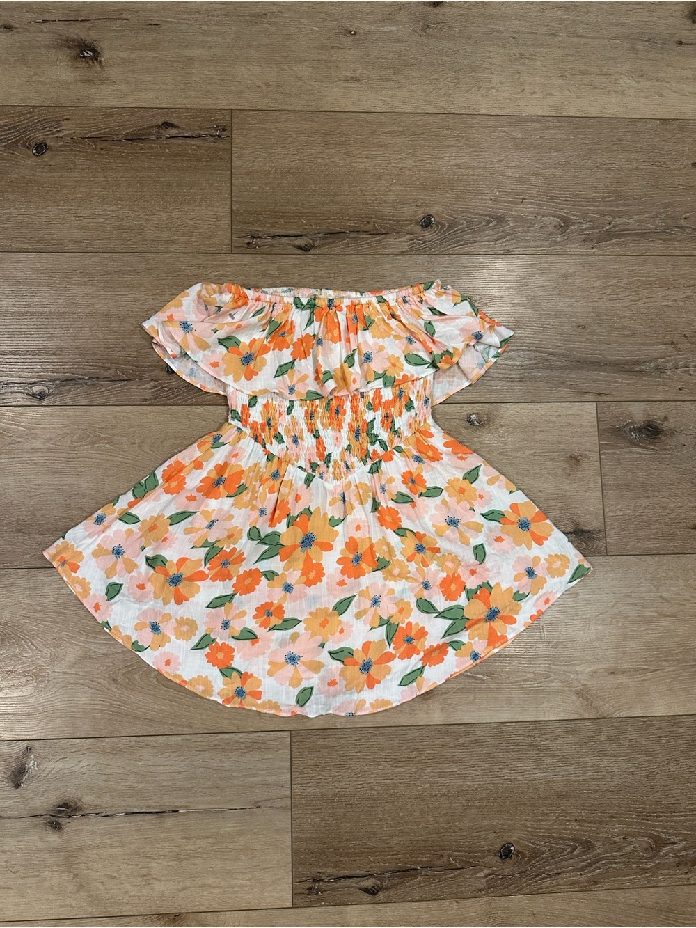 Orange Floral Off-the-Shoulder Cottagecore summer Rayon Romper